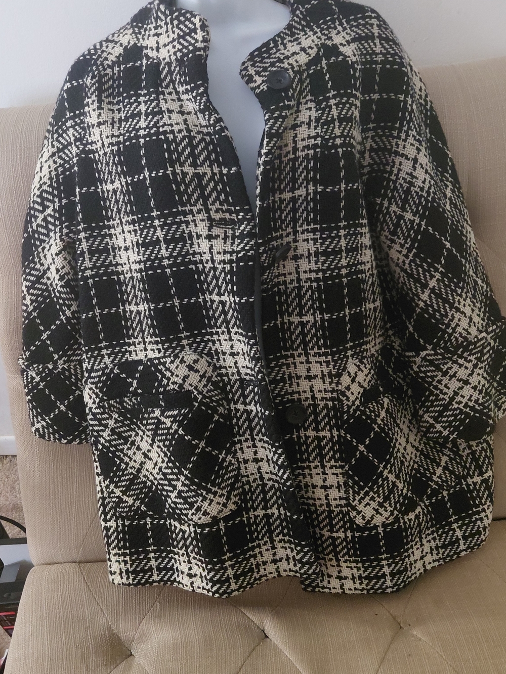 Rafaella Black and White Plaid Pea Coat - Picture 9 of 10